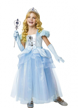 Sky blue fairy tale princess costume with tiara for girls