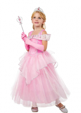 Pink fairytale princess costume with tiara for girls