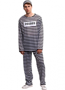 Black and white striped prisoner costume for men