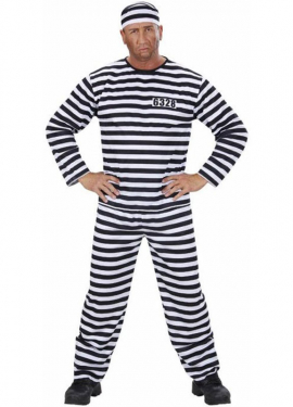 Men's Black and White Striped Prisoner Costume