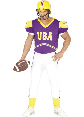 Men's Purple and Yellow USA Quarterback Costume