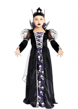 Dark Skull Queen Costume with Crown for Girls and Teens