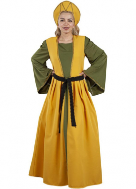 Yellow and green Queen Guinevere costume for women