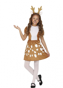 White and brown reindeer costume in dress for girls