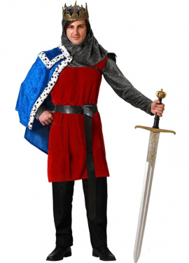 Burgundy Medieval King costume with belt for men