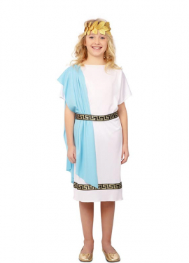 Blue and white Roman costume with headdress for girls