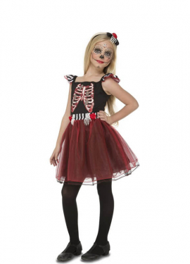 Red Skeleton Miss Costume for girl