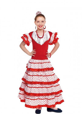 Déguisement Séville blanche avec bordure rouge pour fille