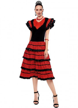 Déguisement Séville rouge avec bordure noire pour femme