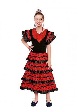Déguisement Séville rouge avec bordure noire pour fille