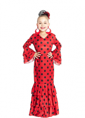 Red Sevillana costume with black polka dots for girl