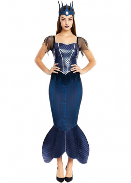 Women's Blue Evil Mermaid Costume with Crown