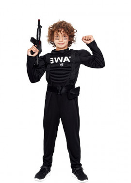 Disfraz de agente SWAT musculoso de color negro para jóvenes y adultos para  carnaval, halloween, celebraciones, talla M