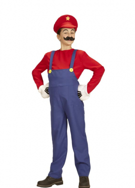 Red Super Plumber Costume for Kids and Teens