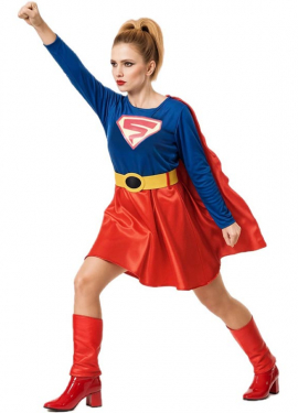 Fato de super heroína azul e vermelho para mulher