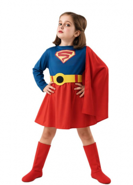 Fato de super heroína azul e vermelho para menina