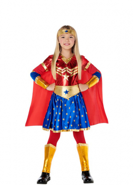 Superheroine costume with stars and cape for girls