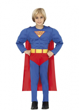 Blue and Red Muscle Superhero Costume for Boys