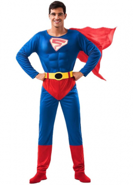 Fato de super-herói azul e vermelho para homem
