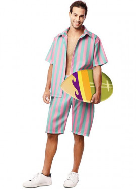 Pink and blue striped surfer costume for men