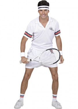 White tennis player costume with headband for men