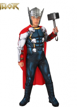 Deluxe Thor Muscle Costume with Cape for Boys