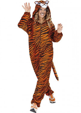 Fato de tigre com capuz e cauda para adulto