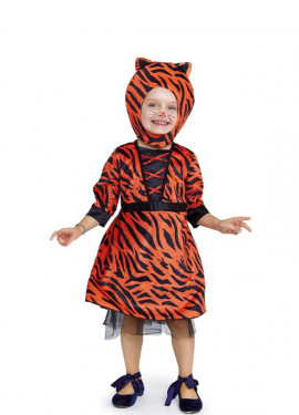 Fato de tigresa com vestido e chapéu para menina