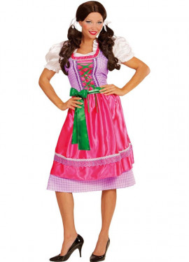 Pink and Green Dirndl Dirndl Costume with Apron for Women