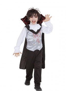 Silbernes blutiges Vampirkostüm mit Umhang für Kinder