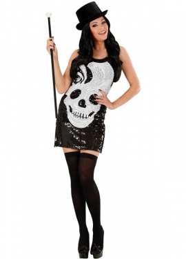 Traje de vestido Skull Smile com lantejoulas para mulher