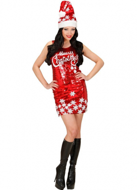 Women's Merry Christmas Sequin Dress Costume