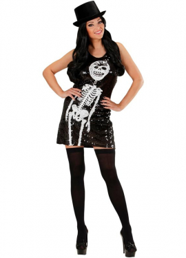 Happy Skeleton Dress Costume with Sequins for Women