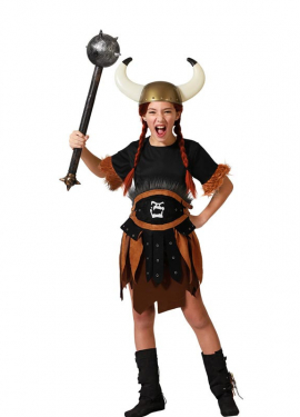 Dark brown Viking costume with belt for girl