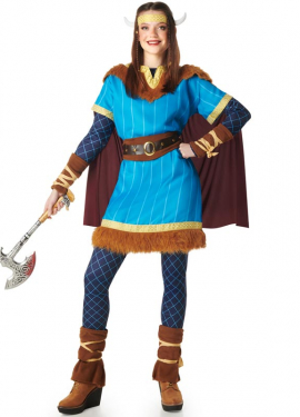 Blue Viking Costume with Cape for Women