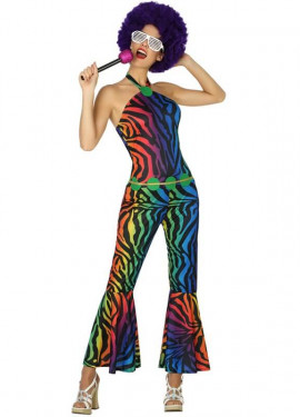 Disco costume with multicolor print for women