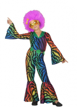 Disco costume with multicolor print for girl