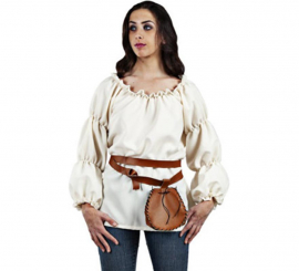 Fato ou camisa de taverneiro medieval branco para mulher