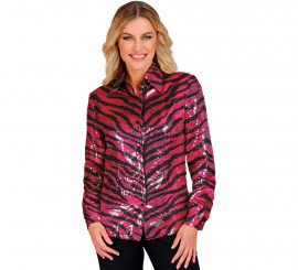 Disfraz o Camisa Moda print fucsia con lentejuelas para mujer