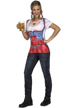 Red and blue Bavarian costume t-shirt for women