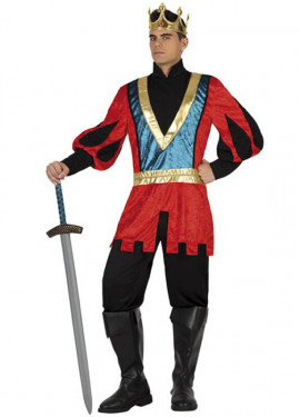Disfraz o Casaca de Rey Medieval rojo de hombre