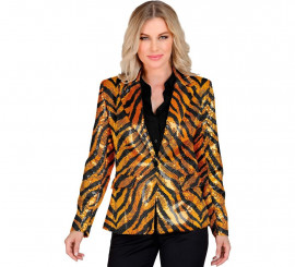 Disfraz o Chaqueta Fiesta animal print a rayas dorado para mujer