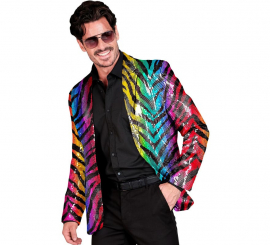 Costume da festa o giacca da uomo con stampa animalier a righe multicolori