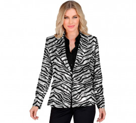 Silber gestreiftes Partykostüm oder Jacke mit Animal-Print für Damen