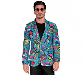 Blaue 80er-Jahre-Retro-Partyjacke für Herren