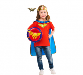 Wonder Costume or Kit Woman for girls: Tiara, Cape, Shield and T-shirt
