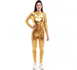 Costume o tuta con chiusura frontale color oro metallizzato per donna