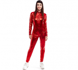 Red front closure metallic costume or jumpsuit for women