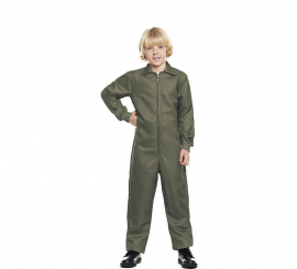 Khaki green worker costume or jumpsuit with front closure for children