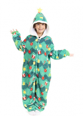 Children's Christmas Tree Hooded Costume or Pajamas